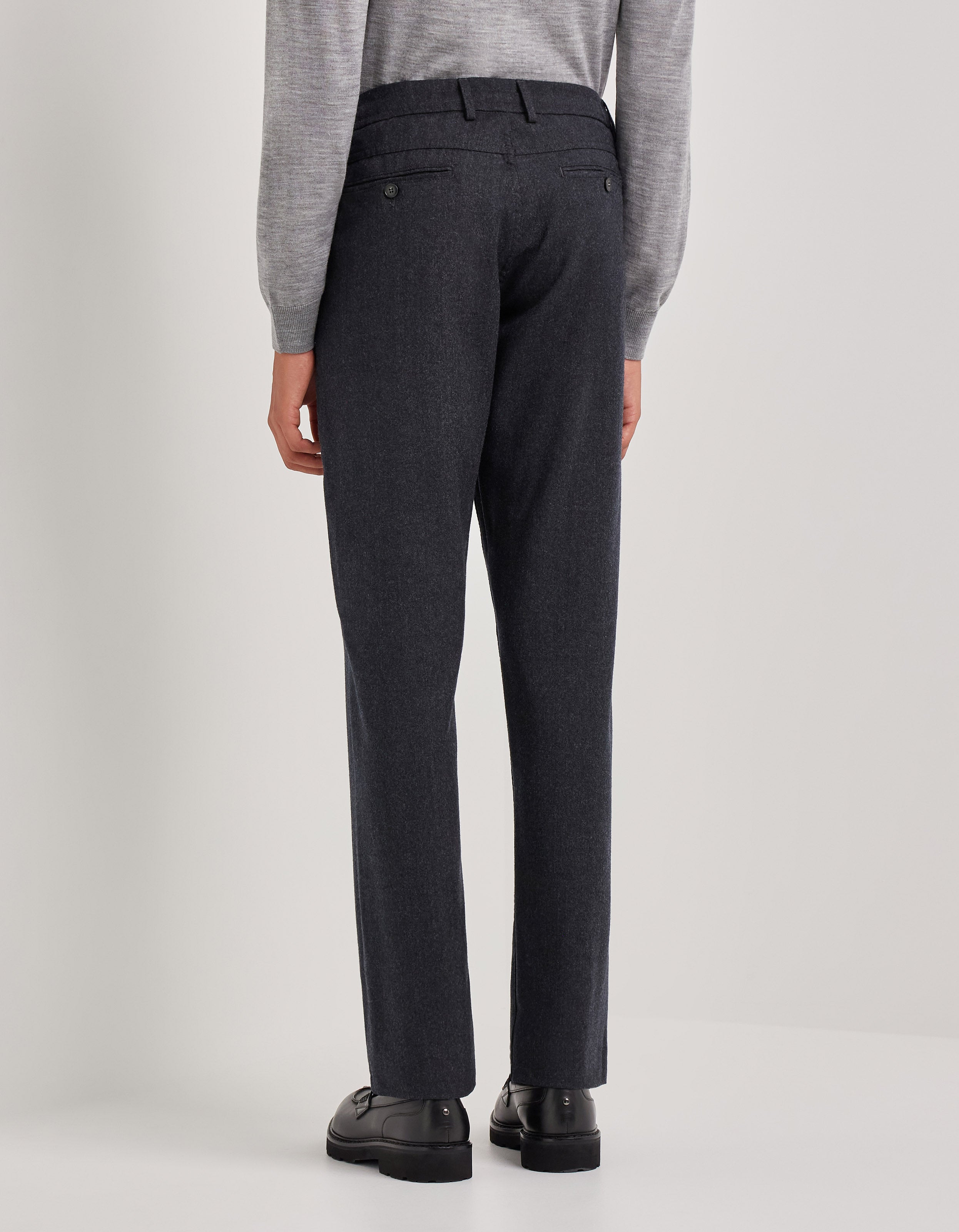 CANALI - Impeccabile Charcoal Grey Wool Flannel Drawstring Chino Trousers