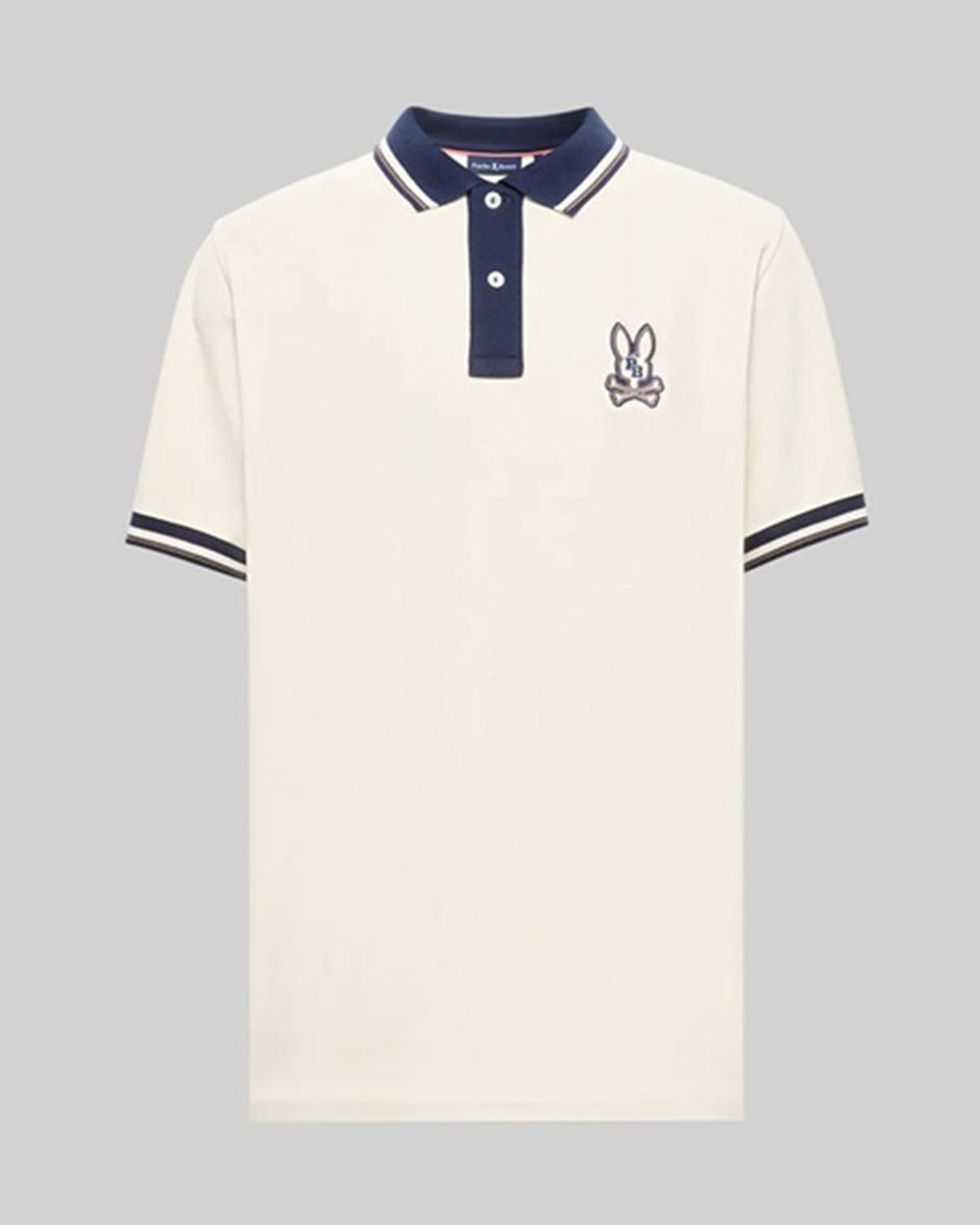 PSYCHO BUNNY - WADE Cotton Pique Polo Shirt in WHITE CAP GREY