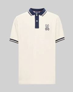 PSYCHO BUNNY - WADE Cotton Pique Polo Shirt in WHITE CAP GREY