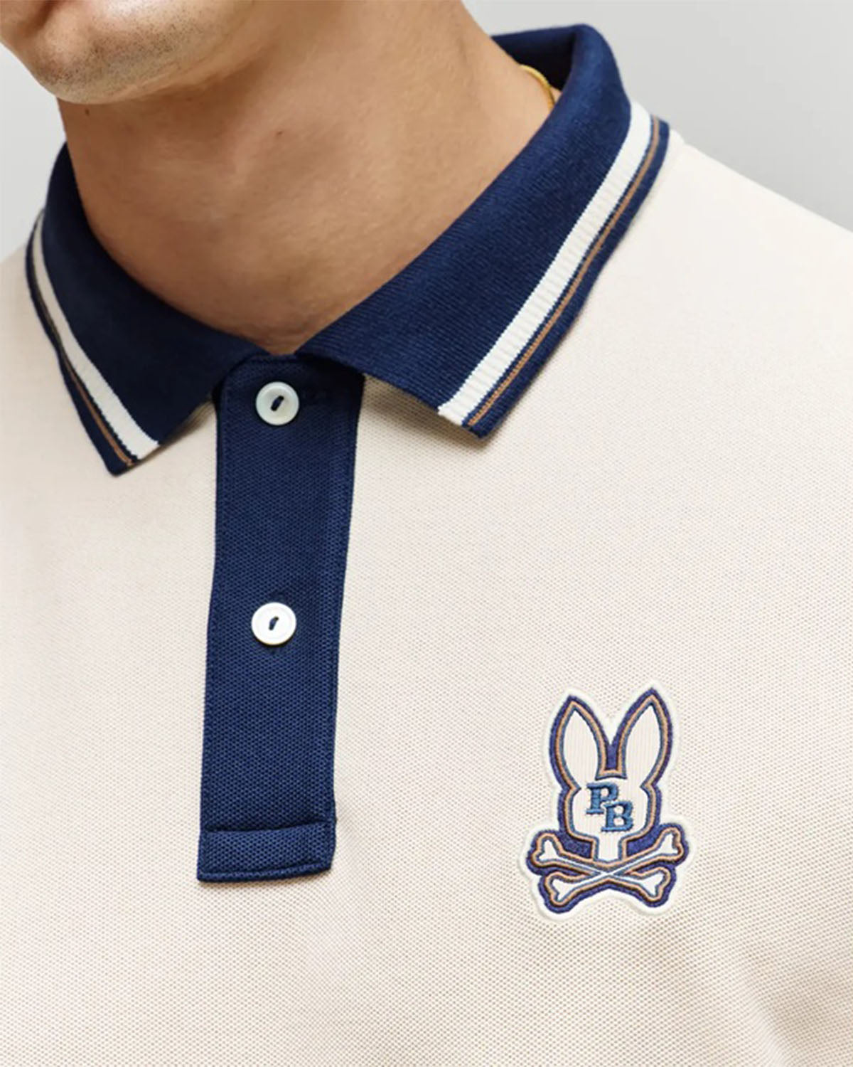 PSYCHO BUNNY - WADE Cotton Pique Polo Shirt in WHITE CAP GREY