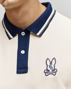 PSYCHO BUNNY - WADE Cotton Pique Polo Shirt in WHITE CAP GREY