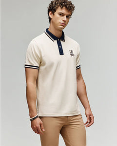PSYCHO BUNNY - WADE Cotton Pique Polo Shirt in WHITE CAP GREY