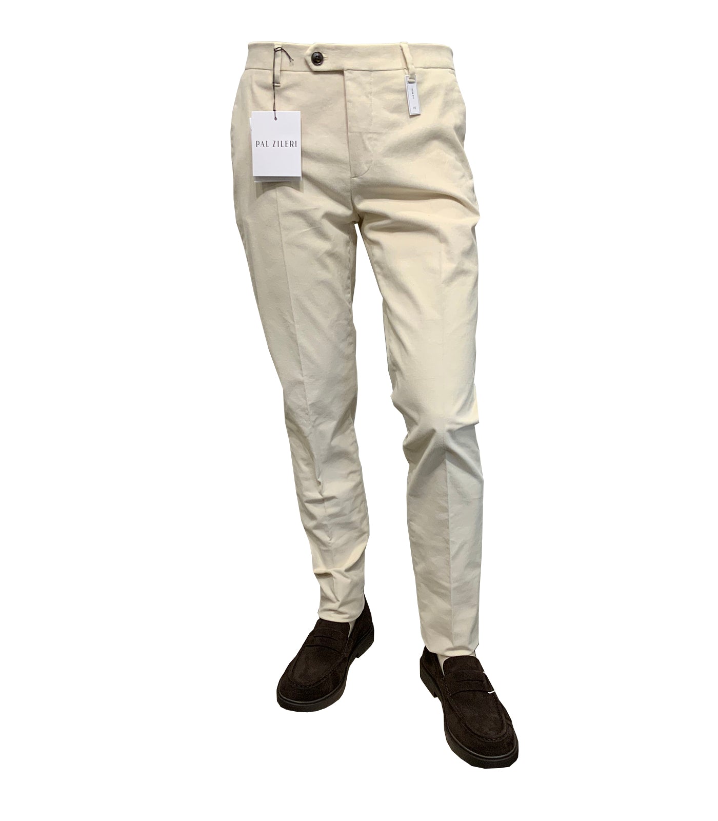 PAL ZILERI - Slim Fit Stretch Corduroy Cotton Trousers In Off White