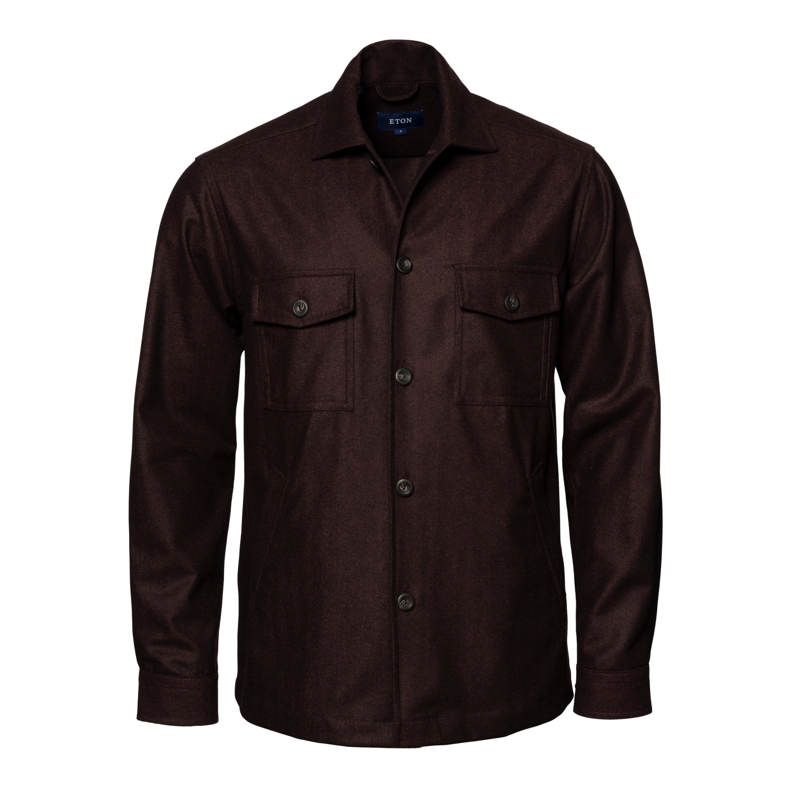 ETON - Dark Red Herringbone Wool-Cashmere Flannel Overshirt 10001013657
