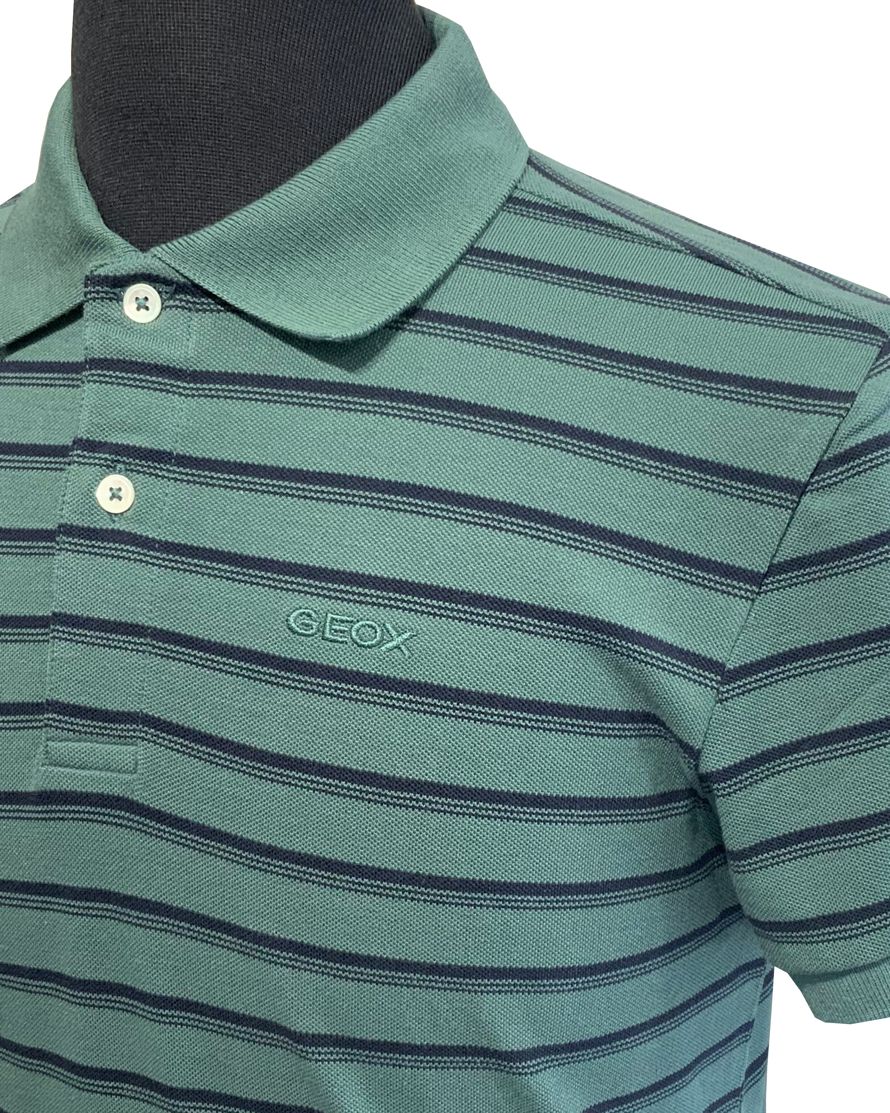 GEOX - Green Striped Sustainable Pique Cotton Polo Shirt