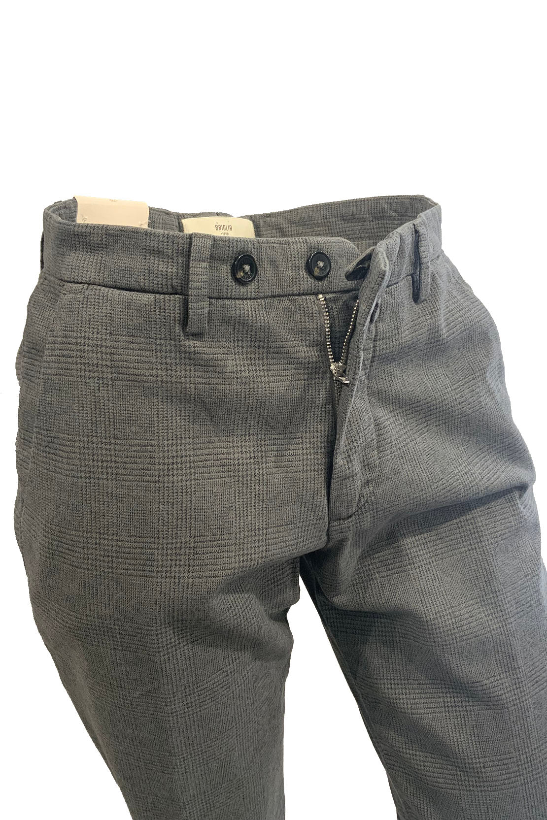 BRIGLIA 1949 - Grey Check Slim Fit Cotton Stretch Chinos BG03 423132