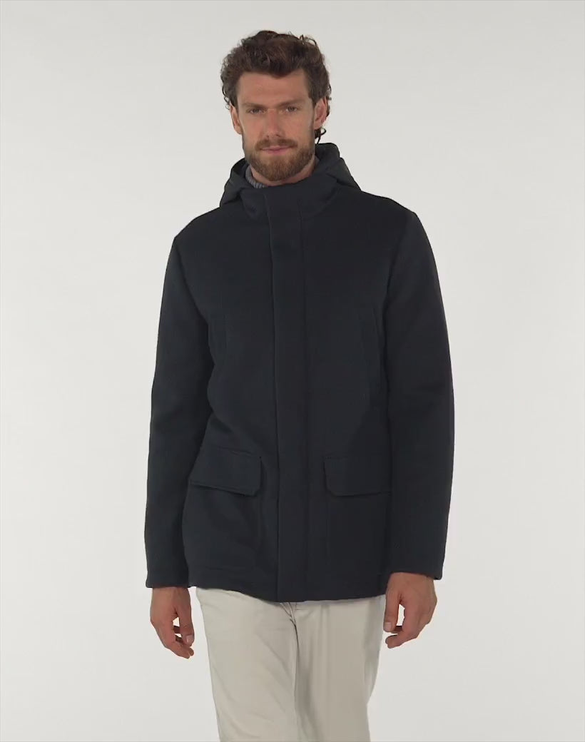 GEOX - MONREALE Mid Length Coat in Hi-Tech Fabric in Dark Sky 