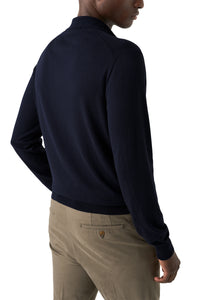 ETON - Cotton and Cashmere Knitted Long Sleeve Polo in Navy Blue 10001294928
