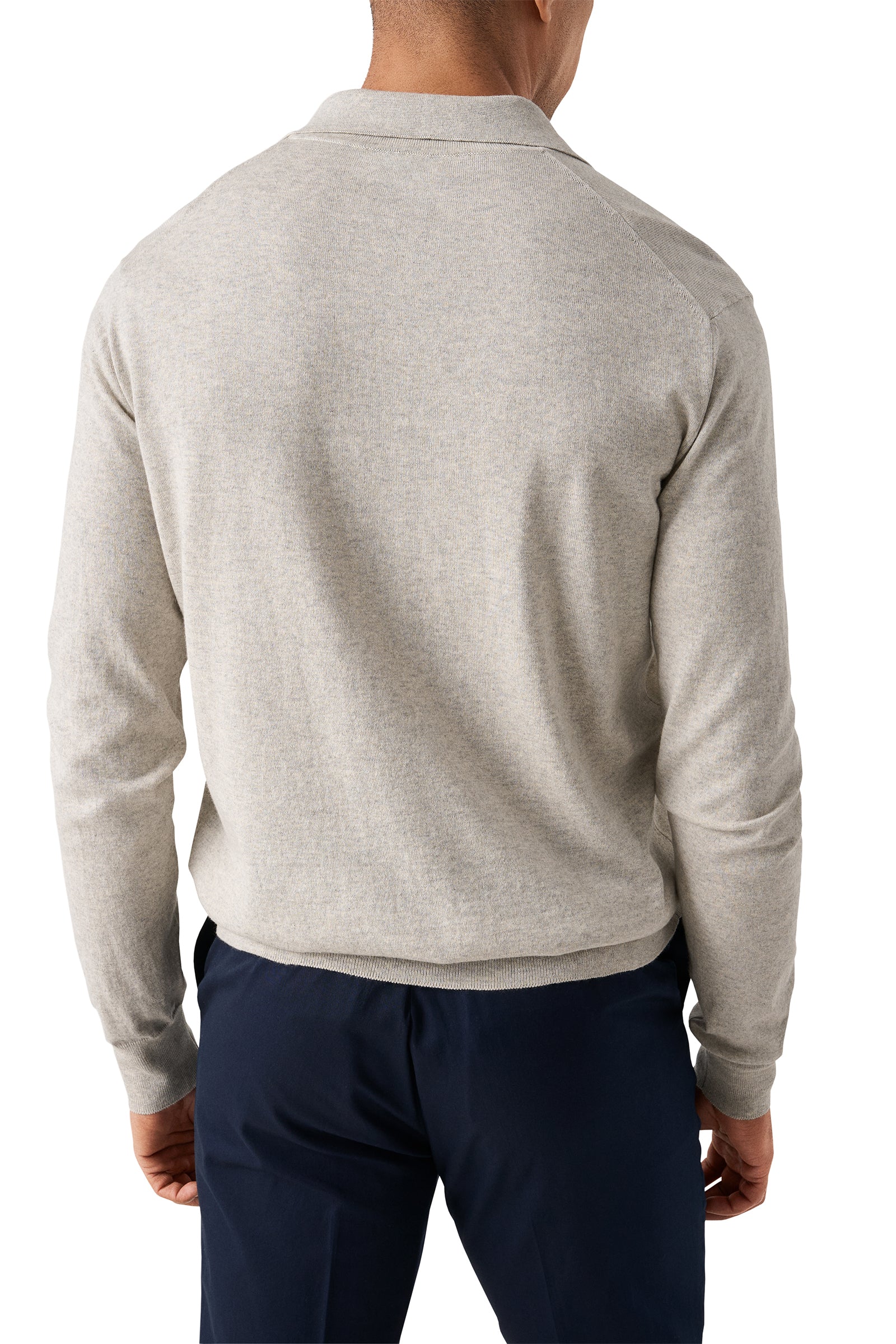 ETON - Cotton and Cashmere Knitted Long Sleeve Polo in Beige 10001294932