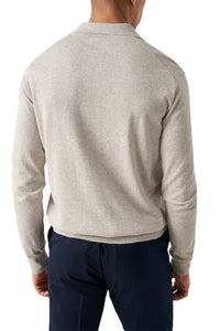 ETON - Cotton and Cashmere Knitted Long Sleeve Polo in Beige 10001294932