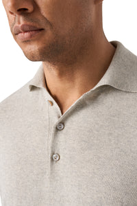 ETON - Cotton and Cashmere Knitted Long Sleeve Polo in Beige 10001294932