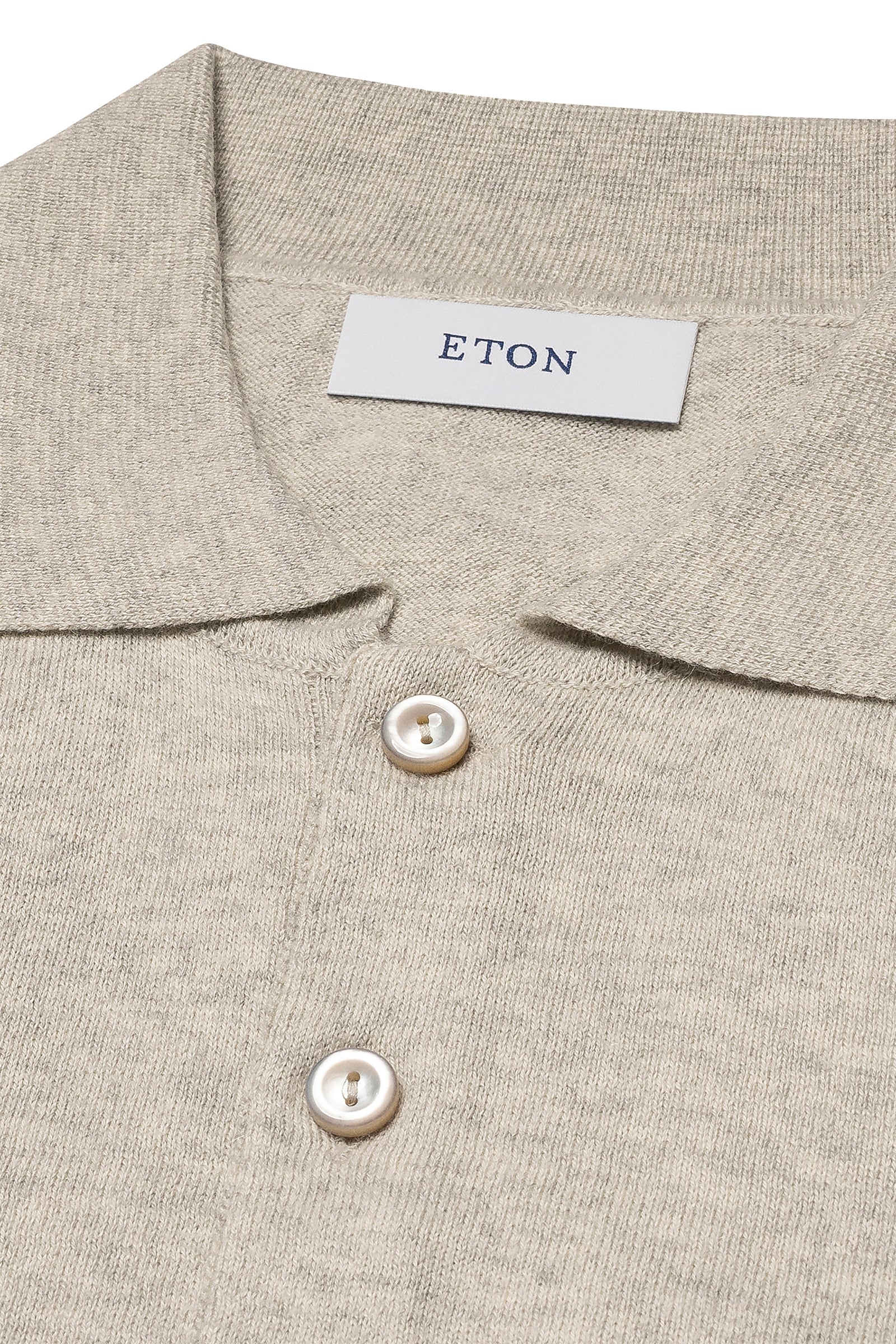 ETON - Cotton and Cashmere Knitted Long Sleeve Polo in Beige 10001294932