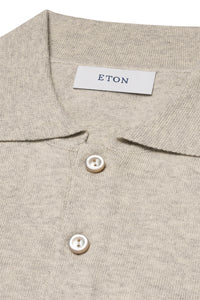ETON - Cotton and Cashmere Knitted Long Sleeve Polo in Beige 10001294932