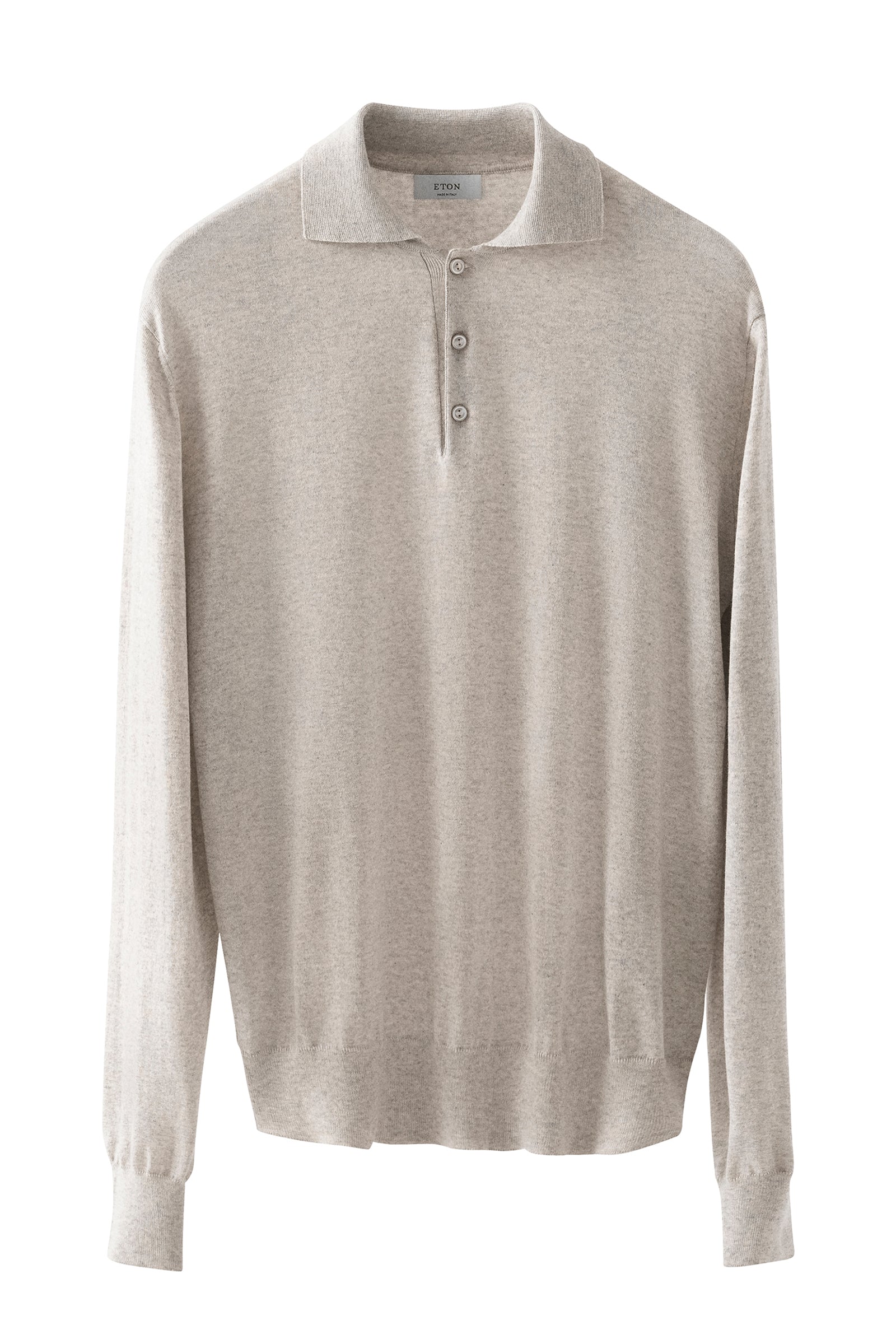 ETON - Cotton and Cashmere Knitted Long Sleeve Polo in Beige 10001294932