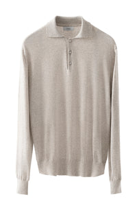 ETON - Cotton and Cashmere Knitted Long Sleeve Polo in Beige 10001294932