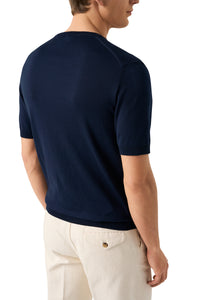 ETON - Structured Crew Neck Knitted T-Shirt in Dark Blue 10001325627