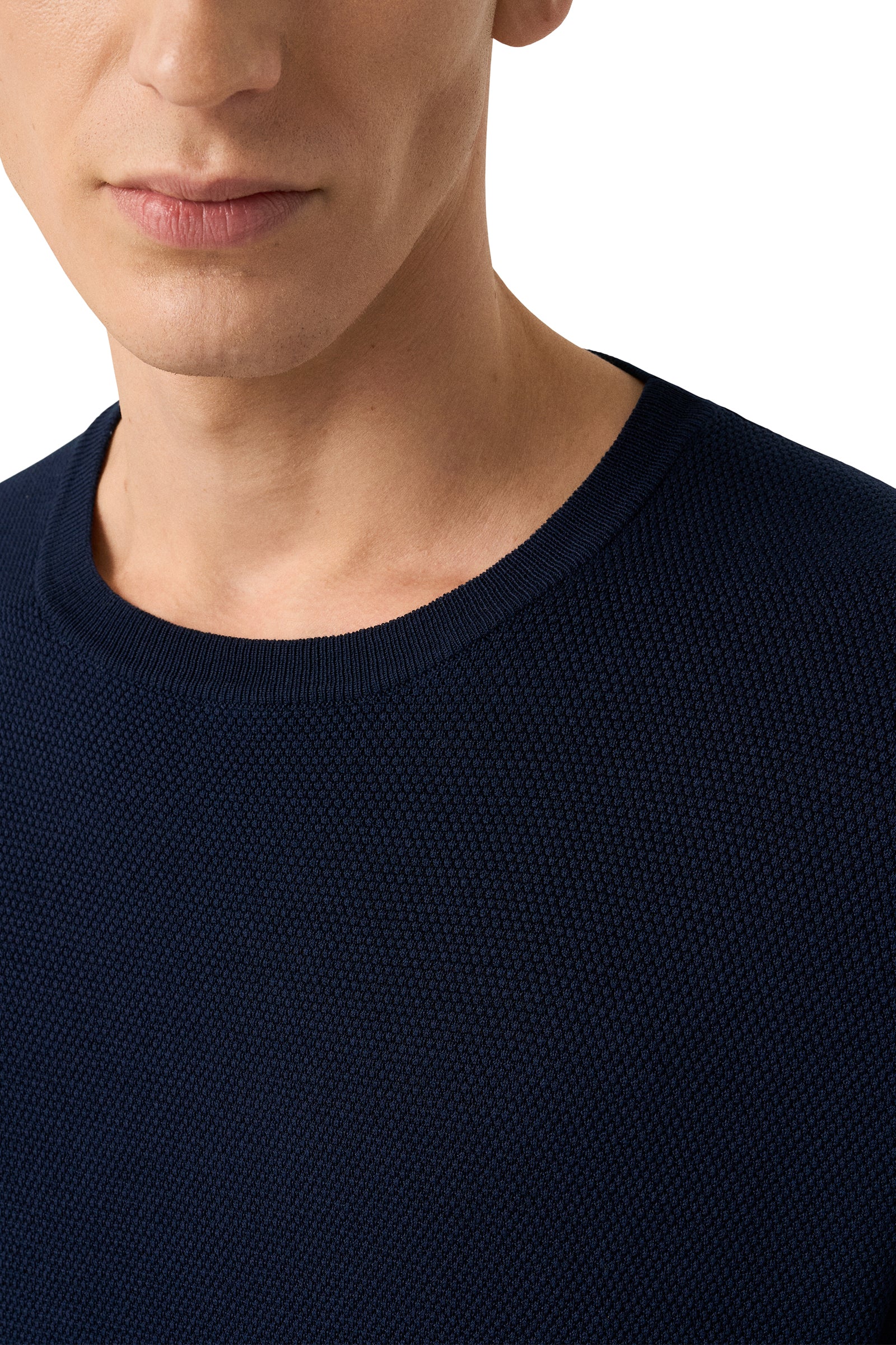 ETON - Structured Crew Neck Knitted T-Shirt in Dark Blue 10001325627
