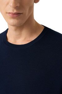 ETON - Structured Crew Neck Knitted T-Shirt in Dark Blue 10001325627