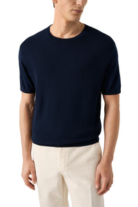 ETON - Structured Crew Neck Knitted T-Shirt in Dark Blue 10001325627