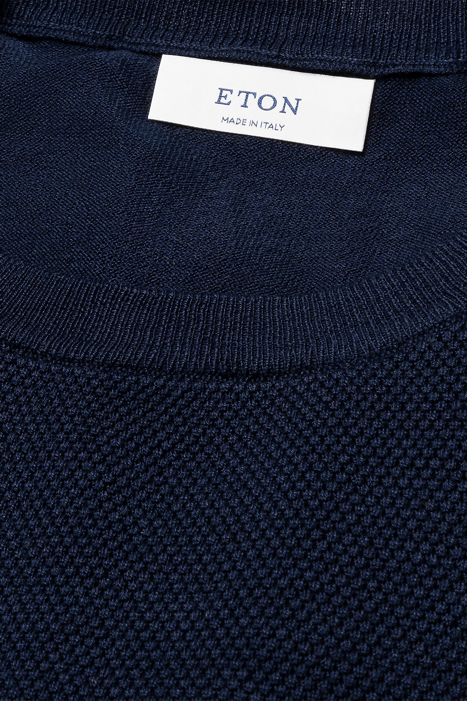 ETON - Structured Crew Neck Knitted T-Shirt in Dark Blue 10001325627