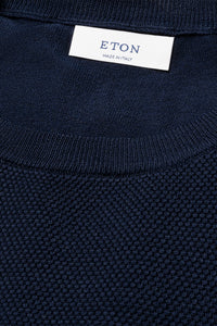 ETON - Structured Crew Neck Knitted T-Shirt in Dark Blue 10001325627