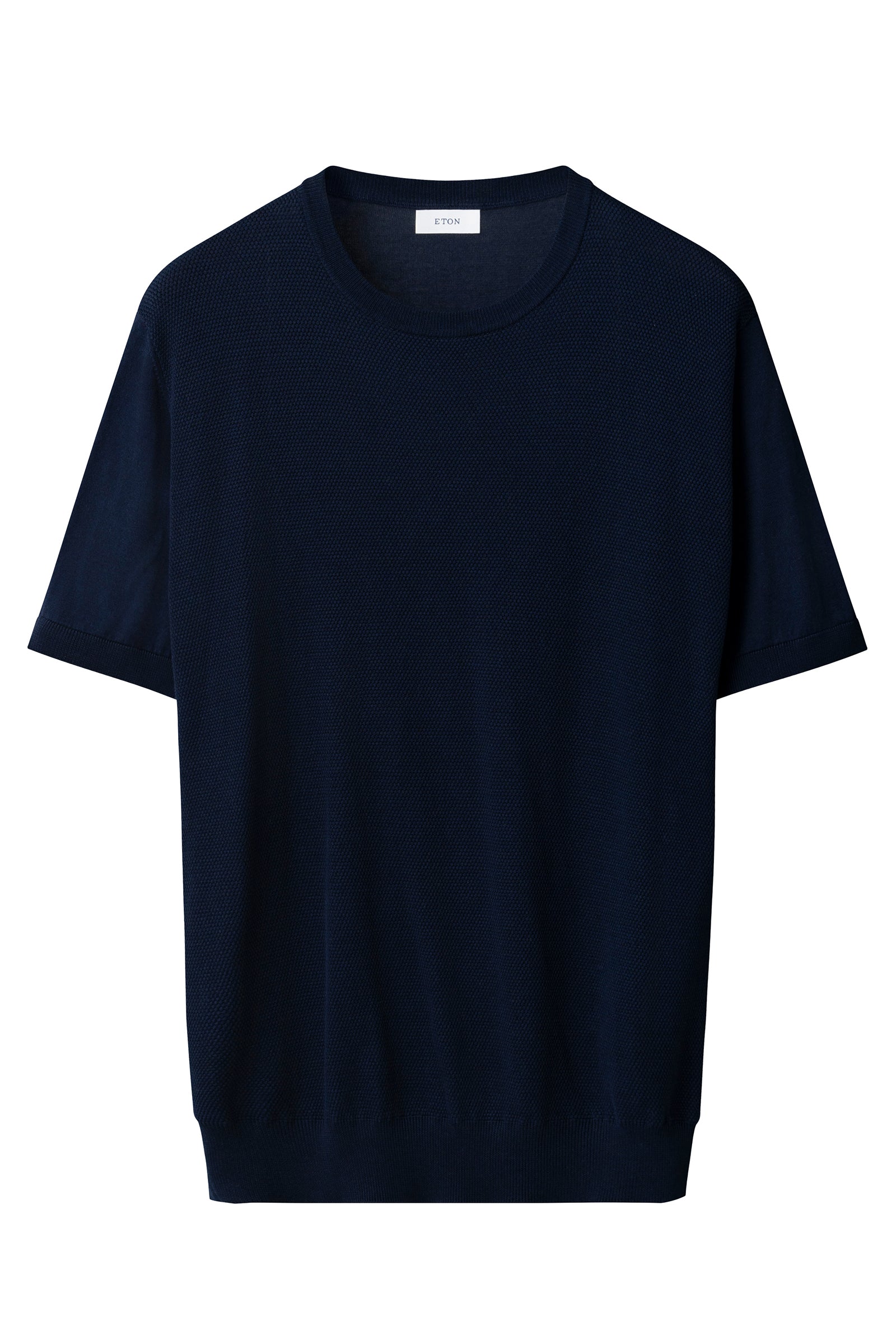ETON - Structured Crew Neck Knitted T-Shirt in Dark Blue 10001325627