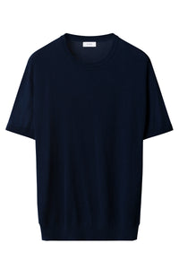 ETON - Structured Crew Neck Knitted T-Shirt in Dark Blue 10001325627