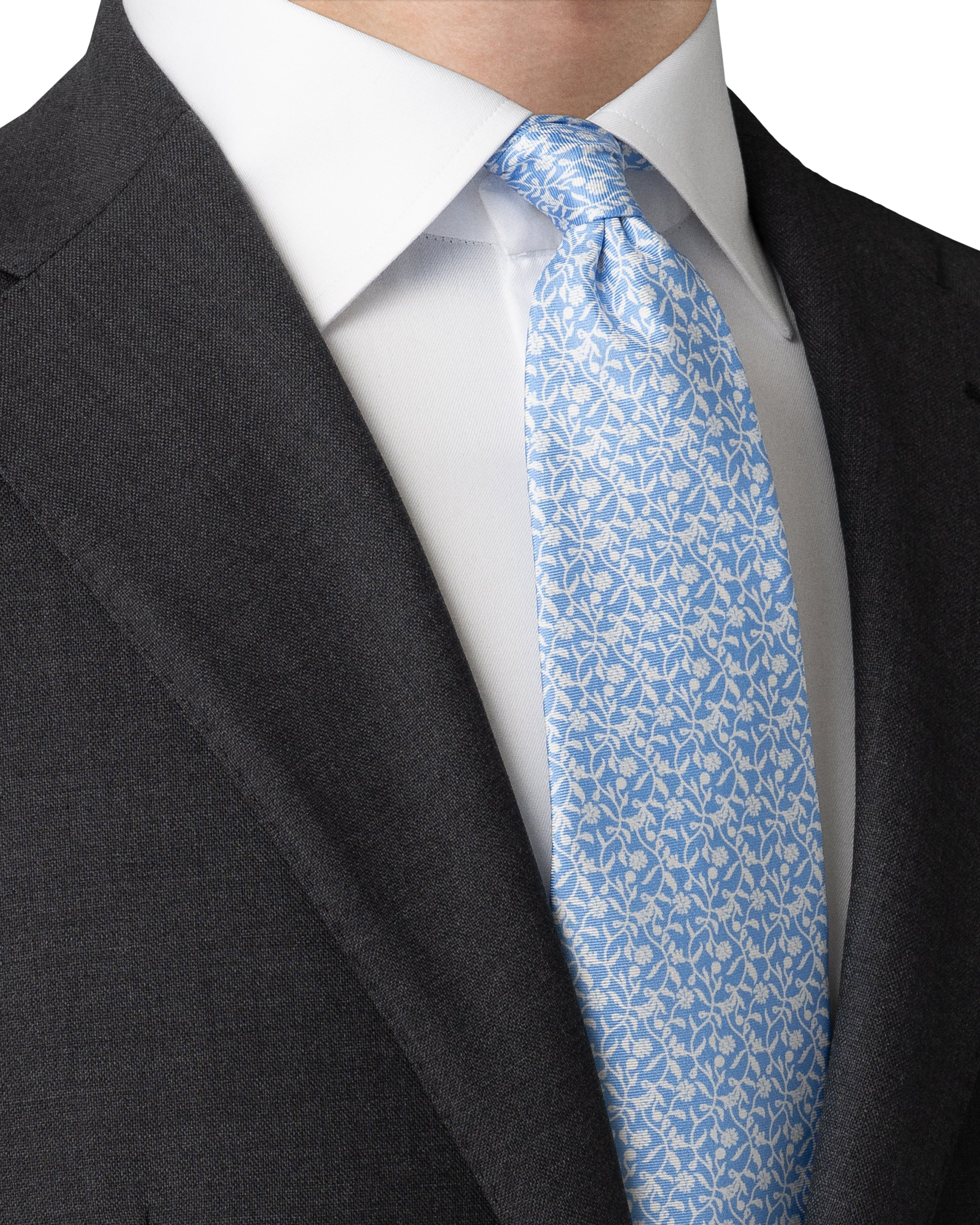 ETON - Floral Print Silk Tie in Light Blue