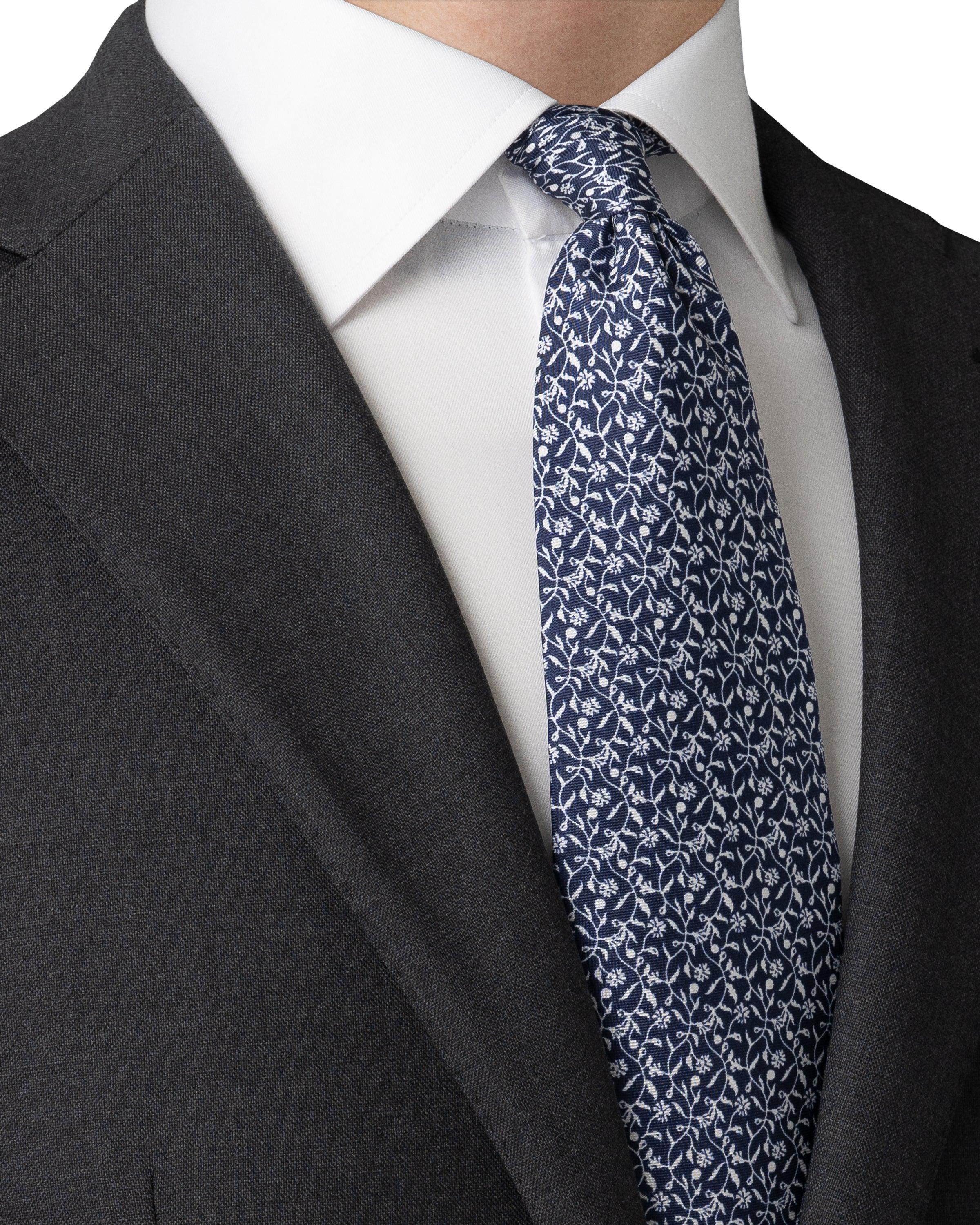 ETON - Floral Print Silk Tie in Navy Blue
