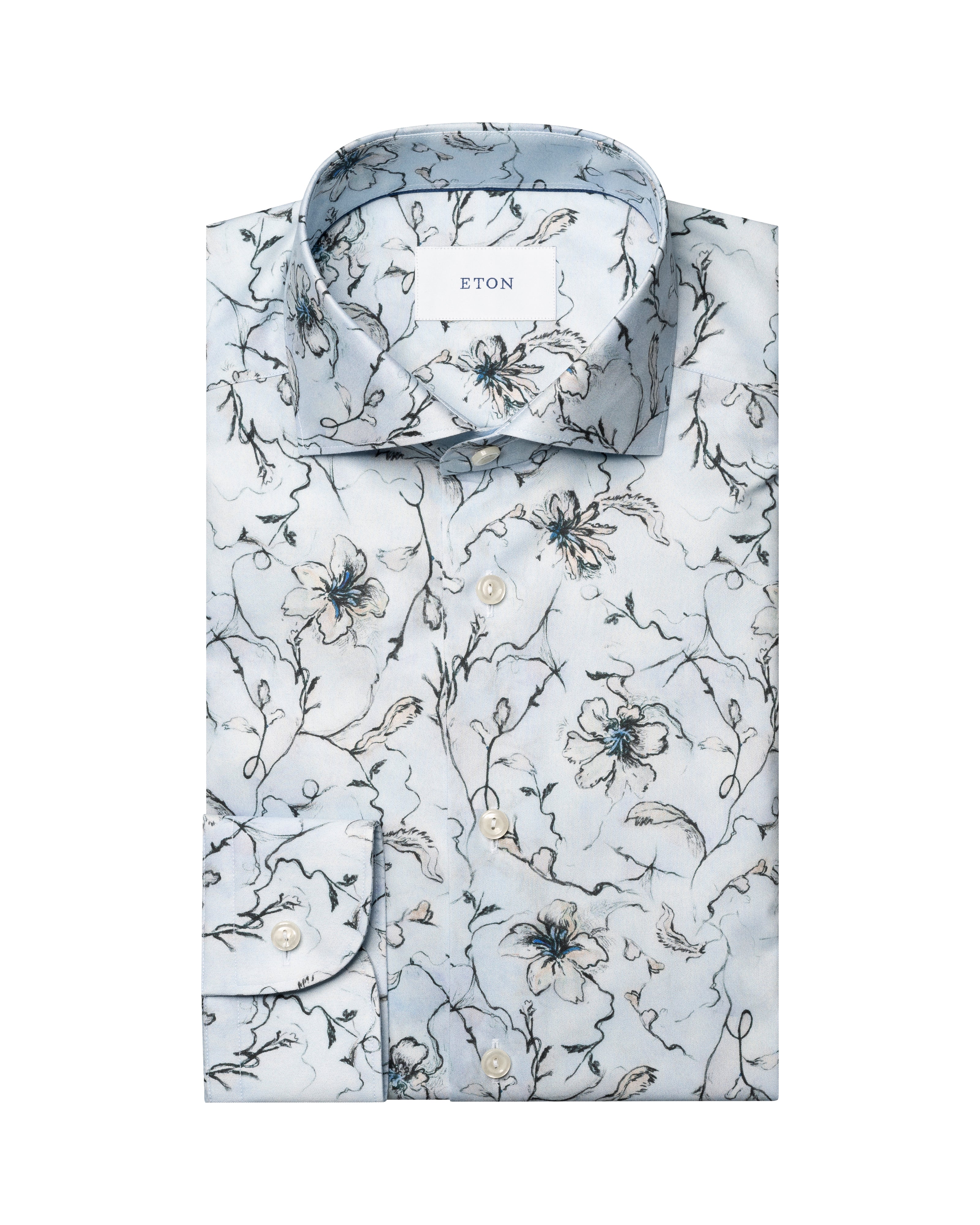 ETON - SLIM FIT Floral Sinature Twill Shirt in Light Blue 10001348021
