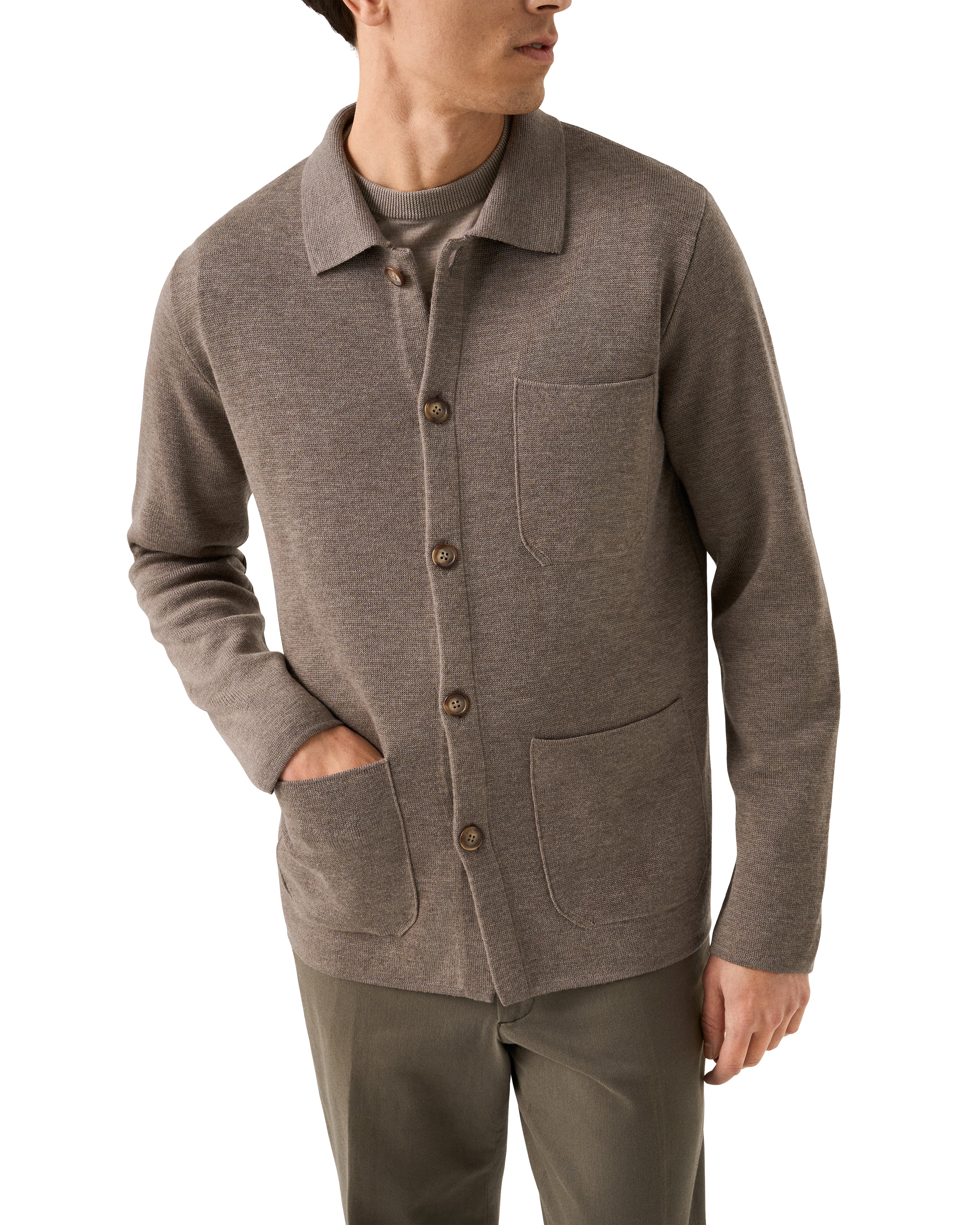 ETON - Milano Knit Shirt Jacket In Brown 100013666 32