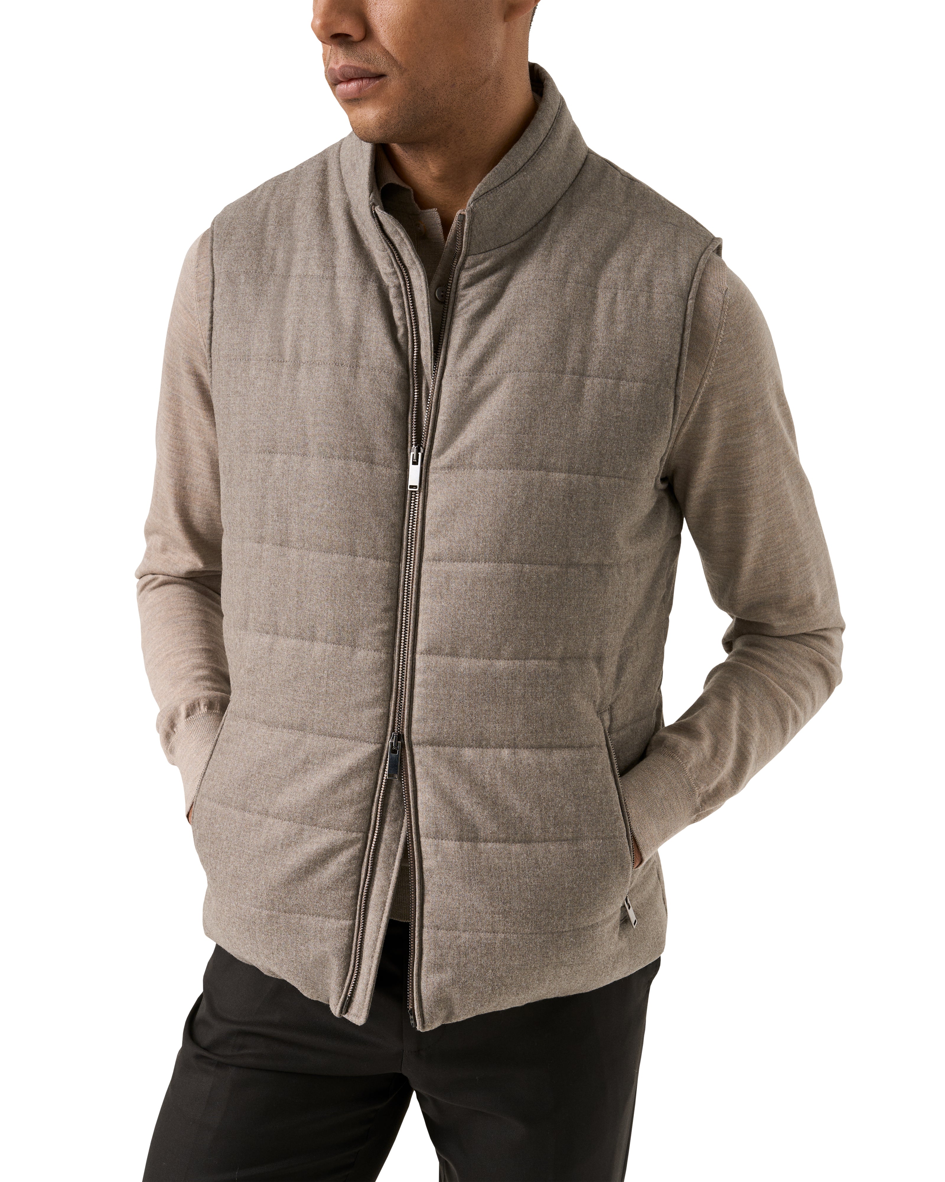 ETON - Wool Flannel Zip Vest in Beige Brown 10001406428