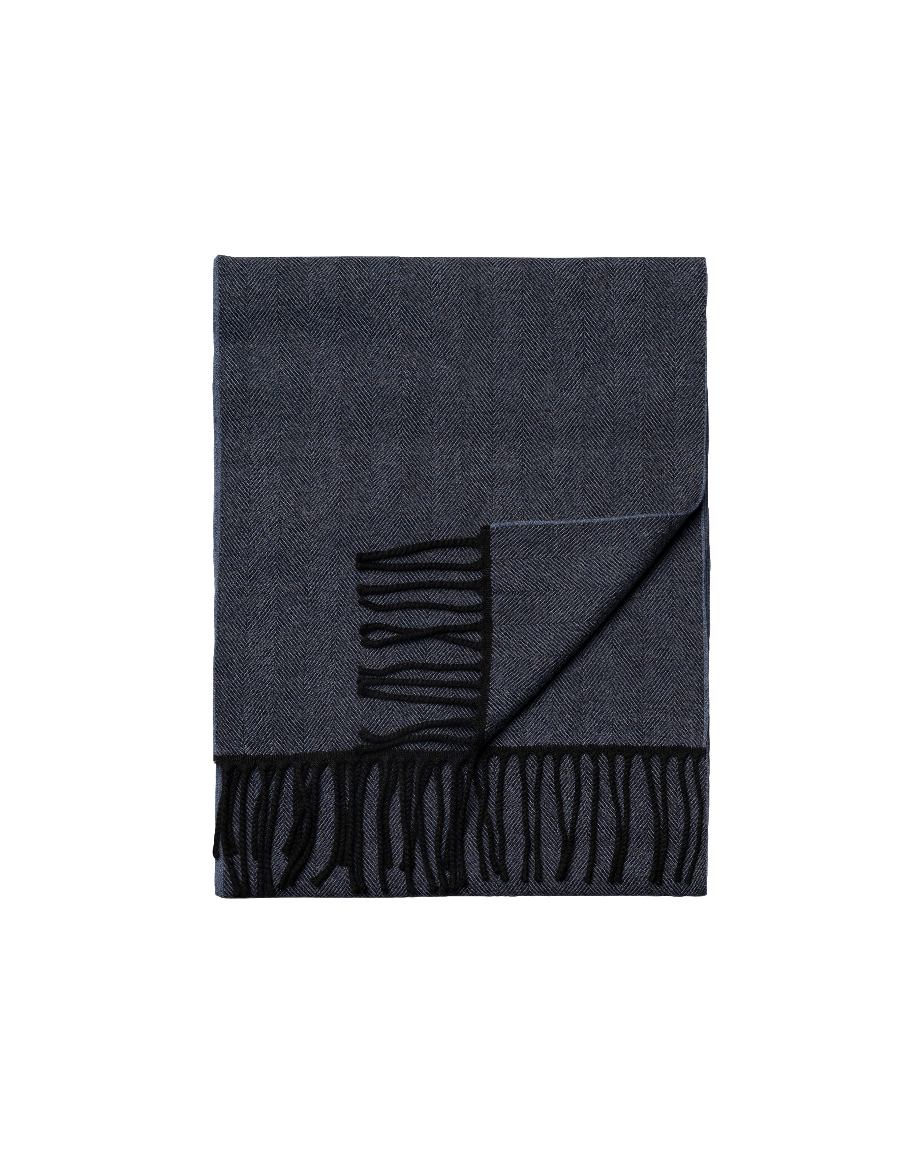 ETON - Herringbone Merino Wool Scarf in Navy Blue 10001385728