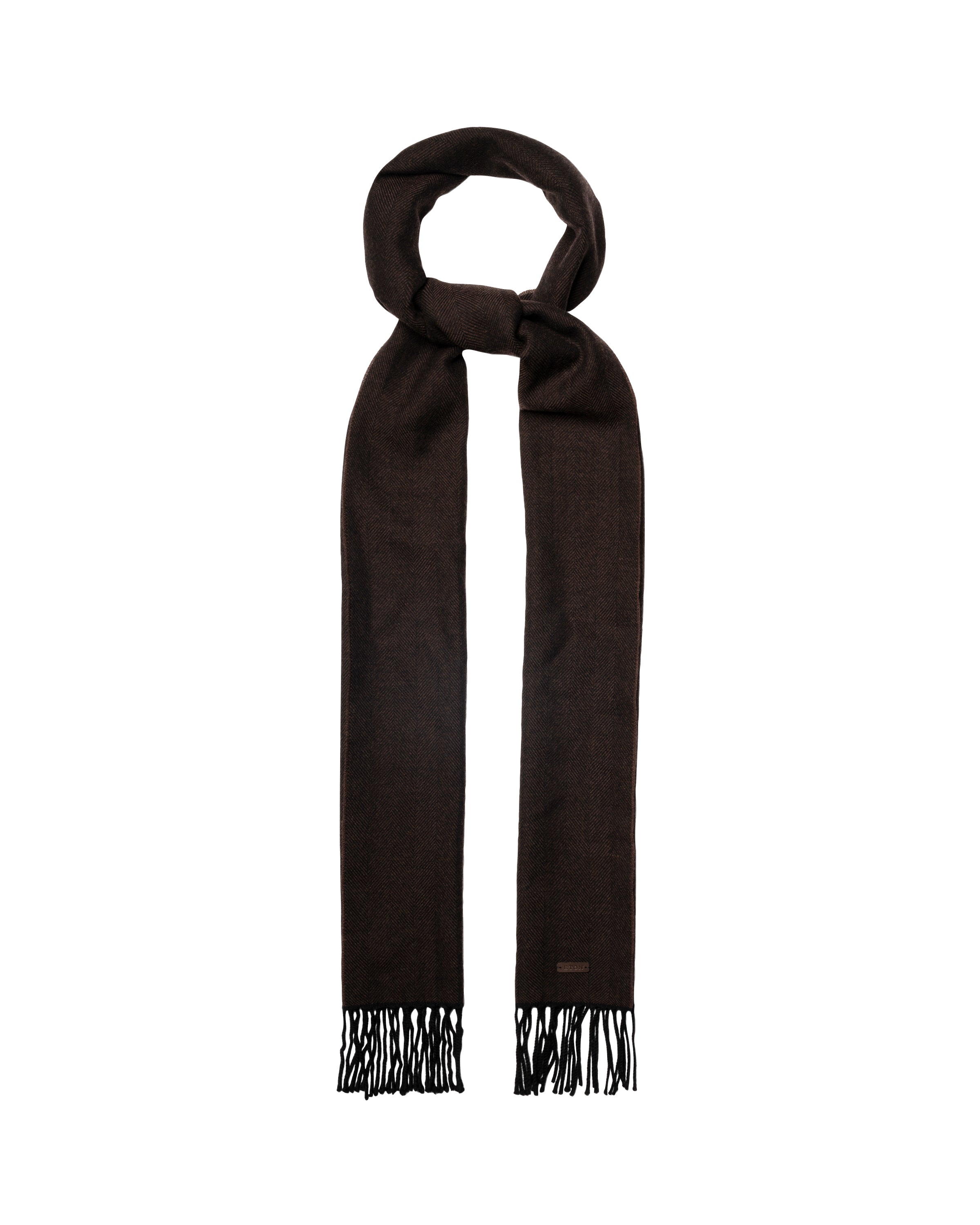 ETON - Herringbone Merino Wool Scarf in Dark Brown 10001385738
