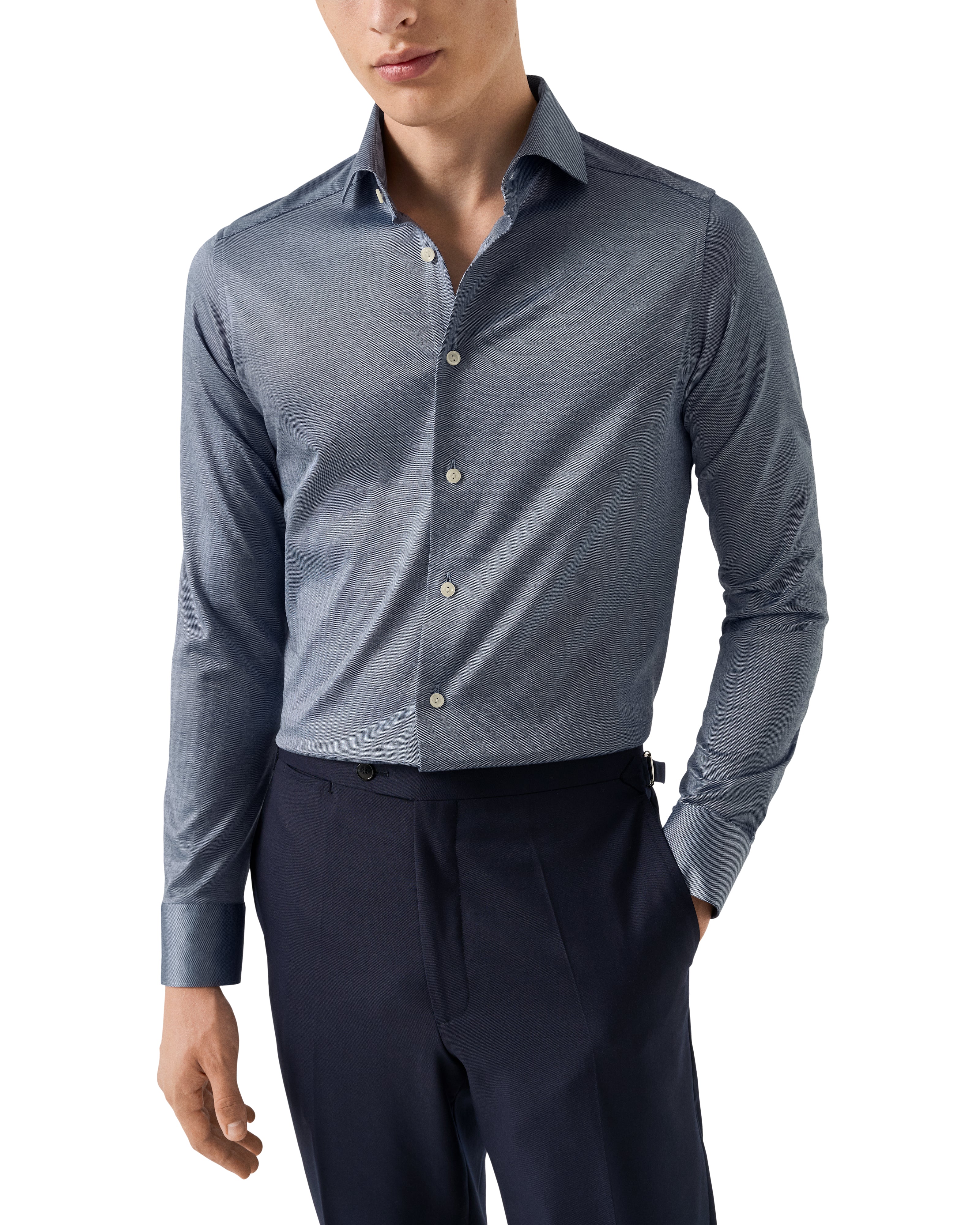 ETON - SLIM FIT Filo Di Scozia Jacquard Knit Shirt in Blue 10001397127