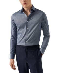 ETON - SLIM FIT Filo Di Scozia Jacquard Knit Shirt in Blue 10001397127