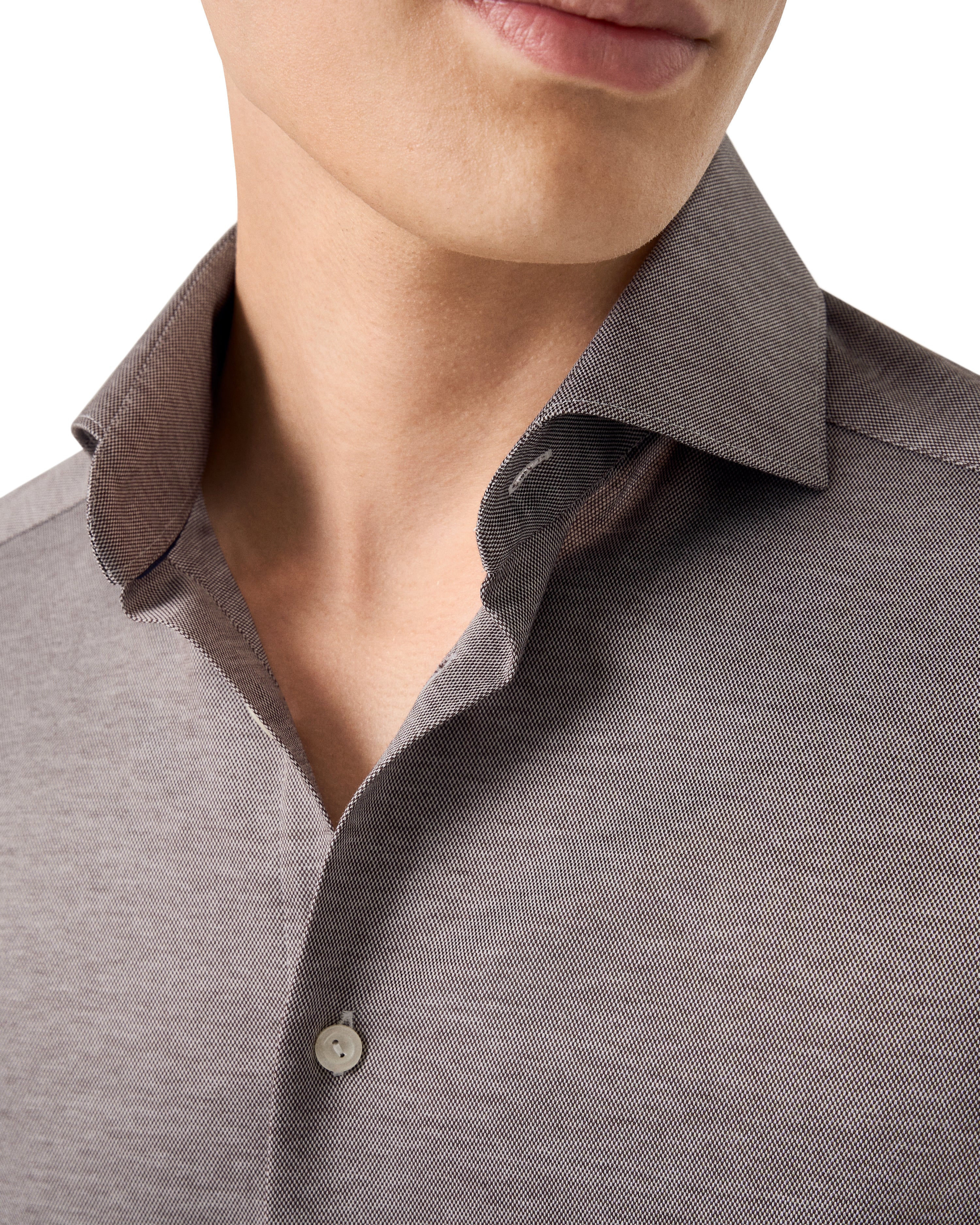 ETON - SLIM FIT Filo Di Scozia Jacquard Knit Shirt in Brown 10001397136