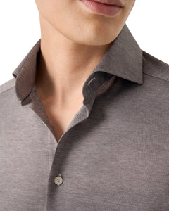 ETON - SLIM FIT Filo Di Scozia Jacquard Knit Shirt in Brown 10001397136