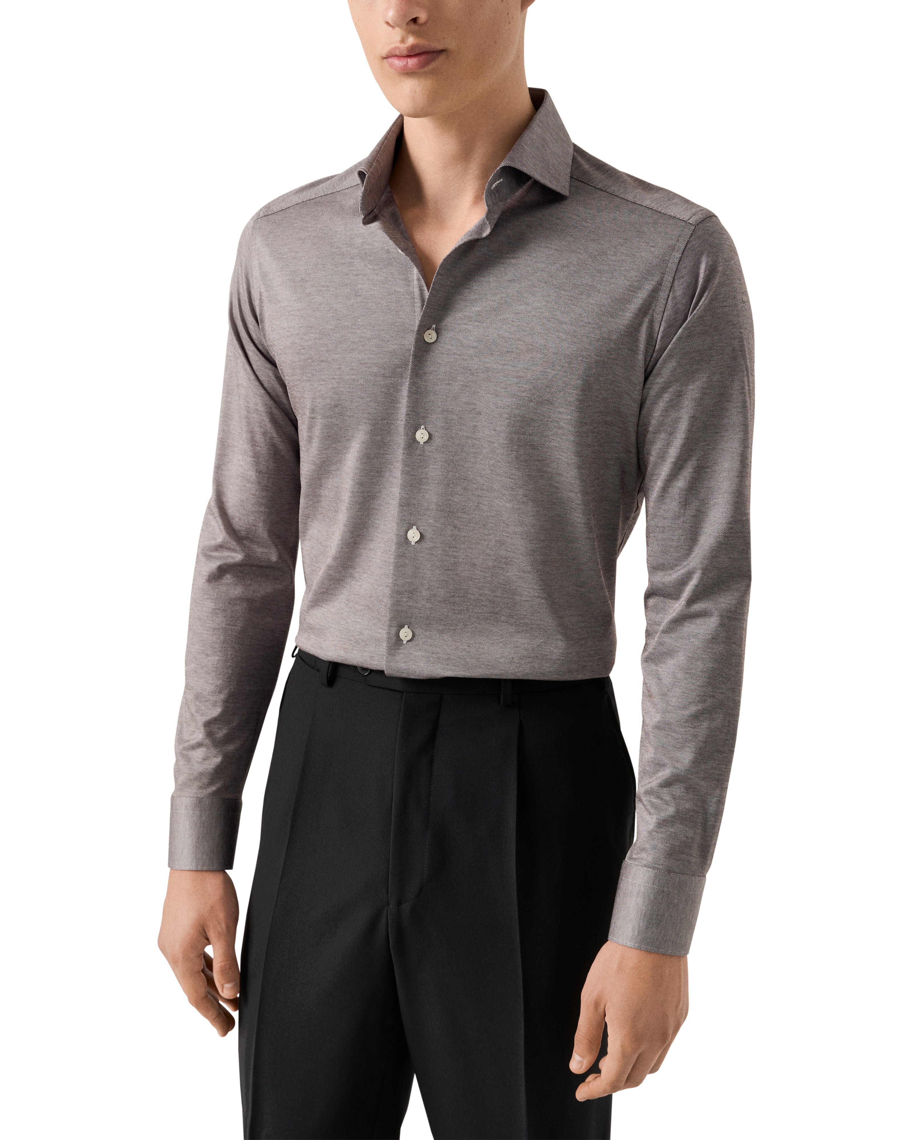 ETON - SLIM FIT Filo Di Scozia Jacquard Knit Shirt in Brown 10001397136