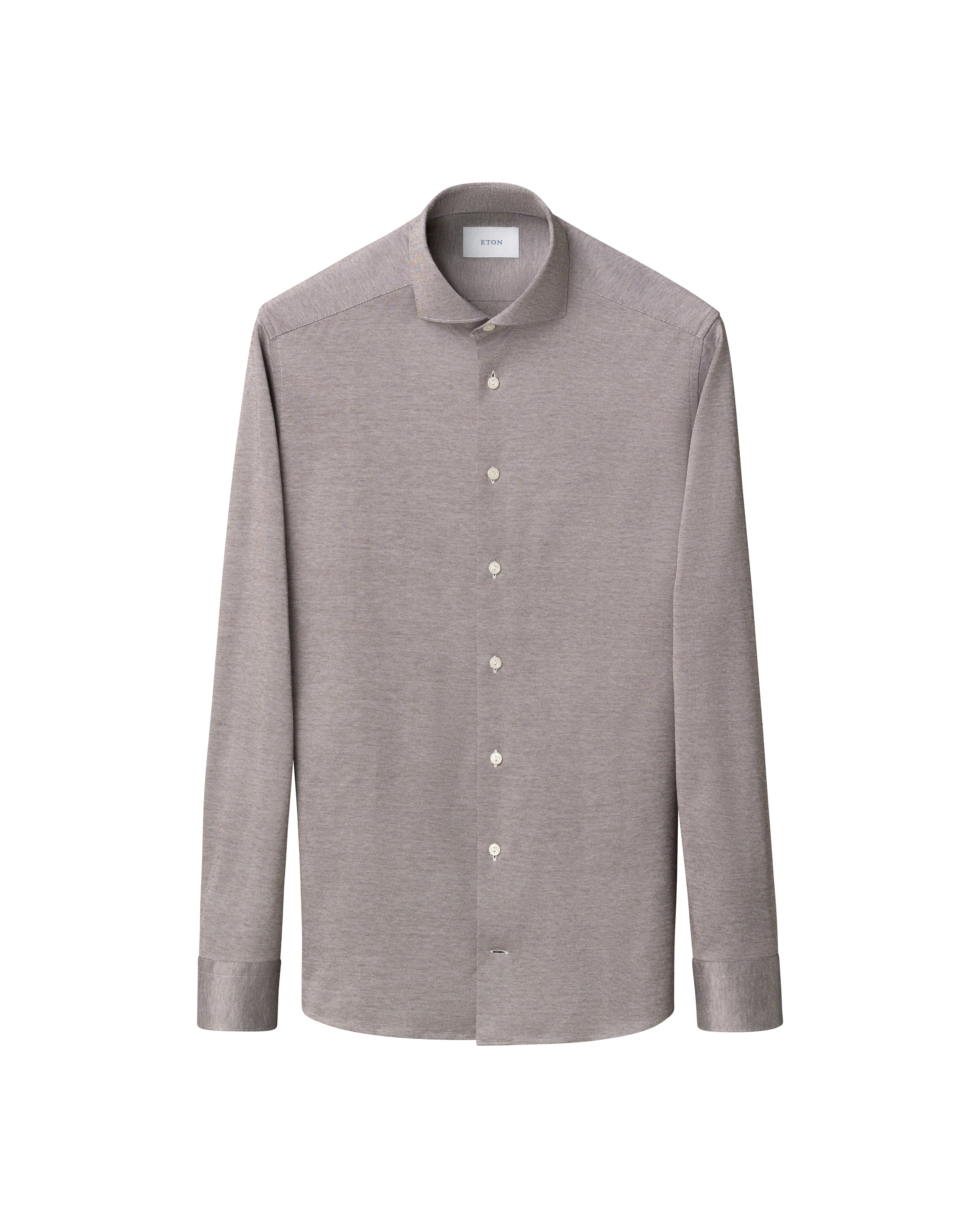 ETON - SLIM FIT Filo Di Scozia Jacquard Knit Shirt in Brown 10001397136