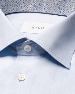 ETON - CONTEMPORARY FIT Sky Blue Solid Signature Twill Geometric Effect Shirt 100014018 21