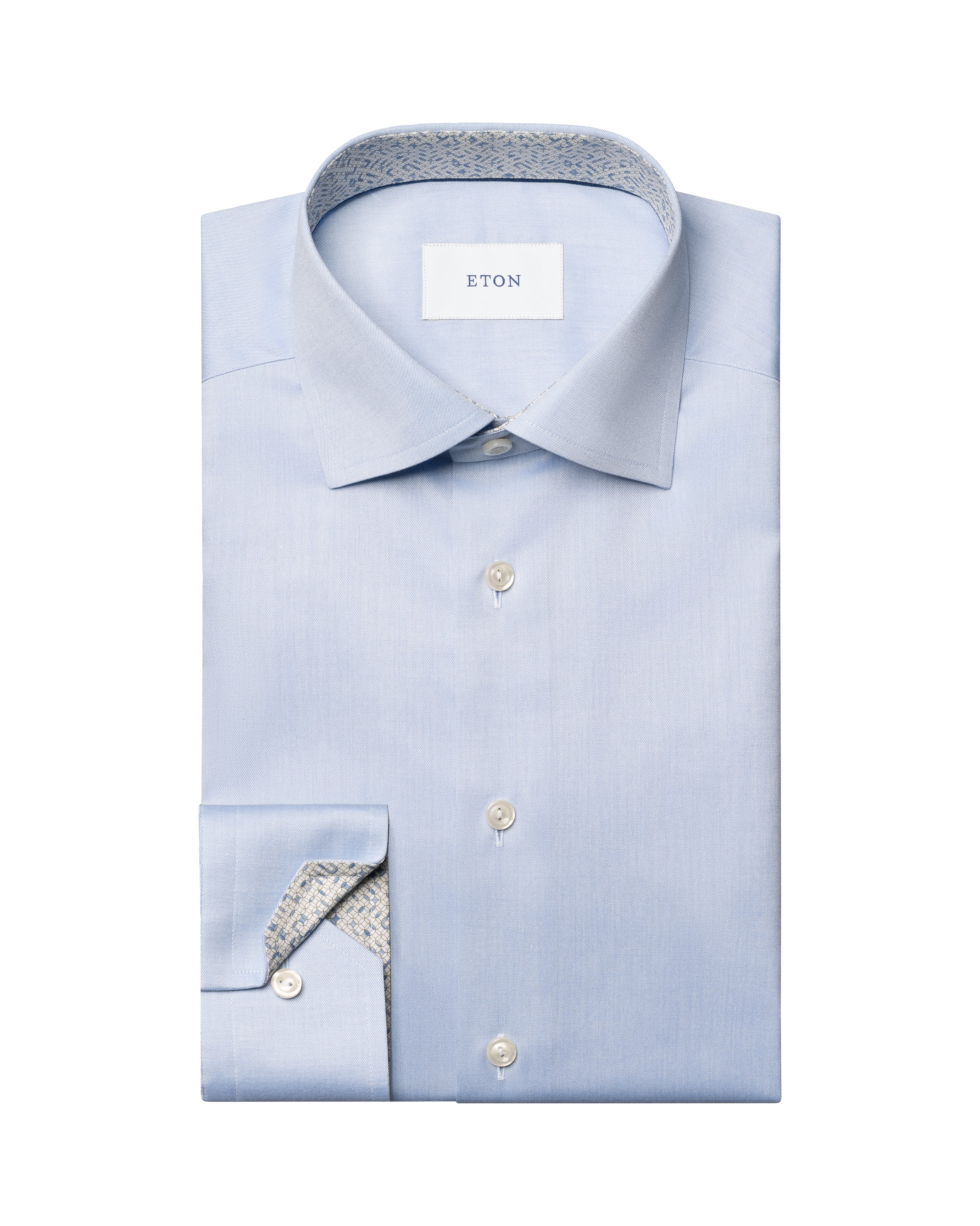 ETON - CONTEMPORARY FIT Sky Blue Solid Signature Twill Geometric Effect Shirt 100014018 21