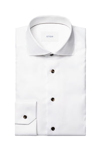 ETON - SLIM FIT White Signature Twill Shirt With Brown Details 10001336428
