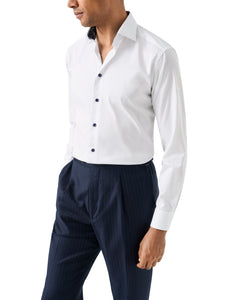 ETON - SLIM FIT White Signature Twill Shirt With Dark Blue Details 10001439600