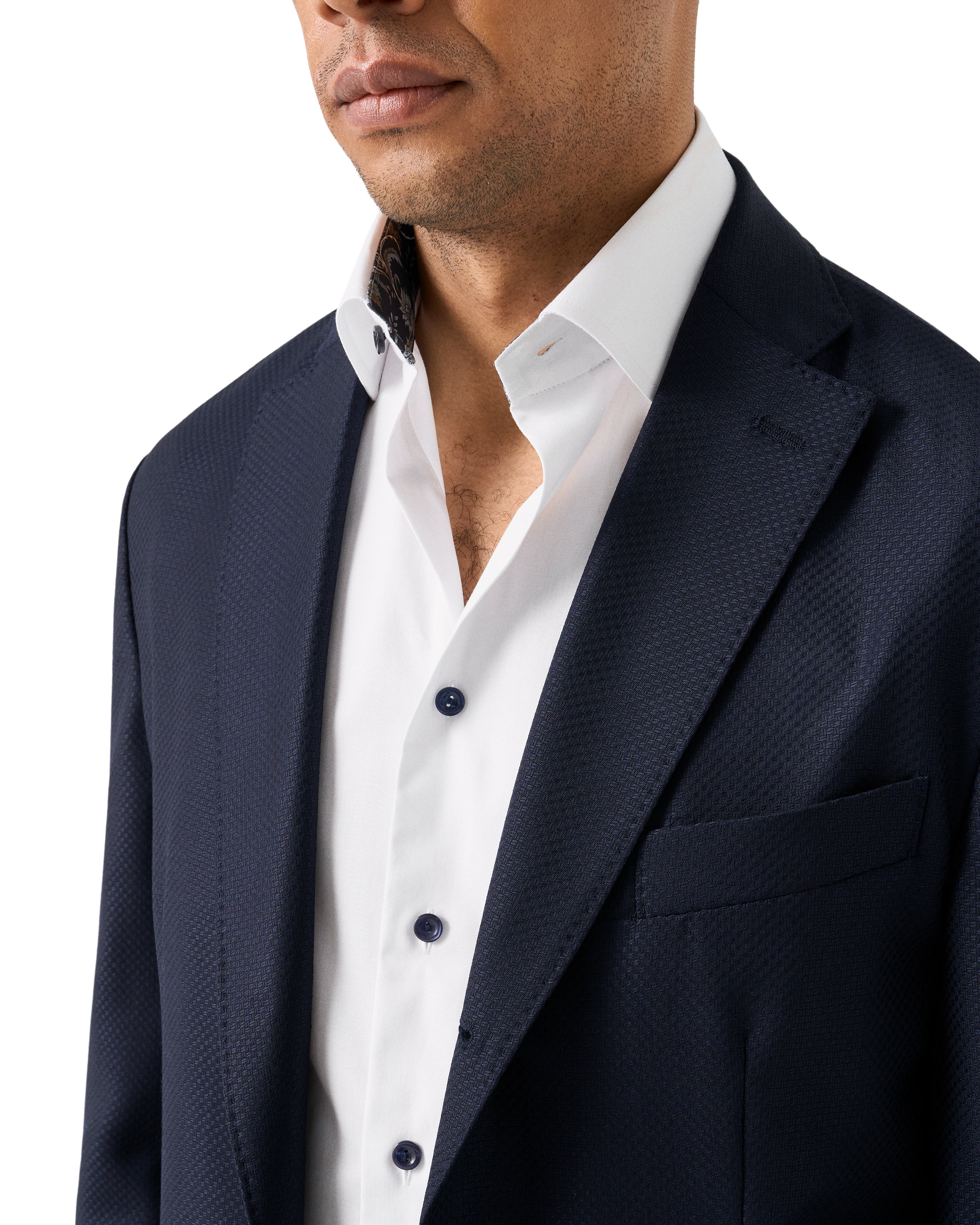 ETON - SLIM FIT White Signature Twill Shirt With Dark Blue Details 10001439600