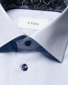 ETON - SLIM FIT Sky Blue Signature Twill Shirt With Dark Blue Details 10001439621