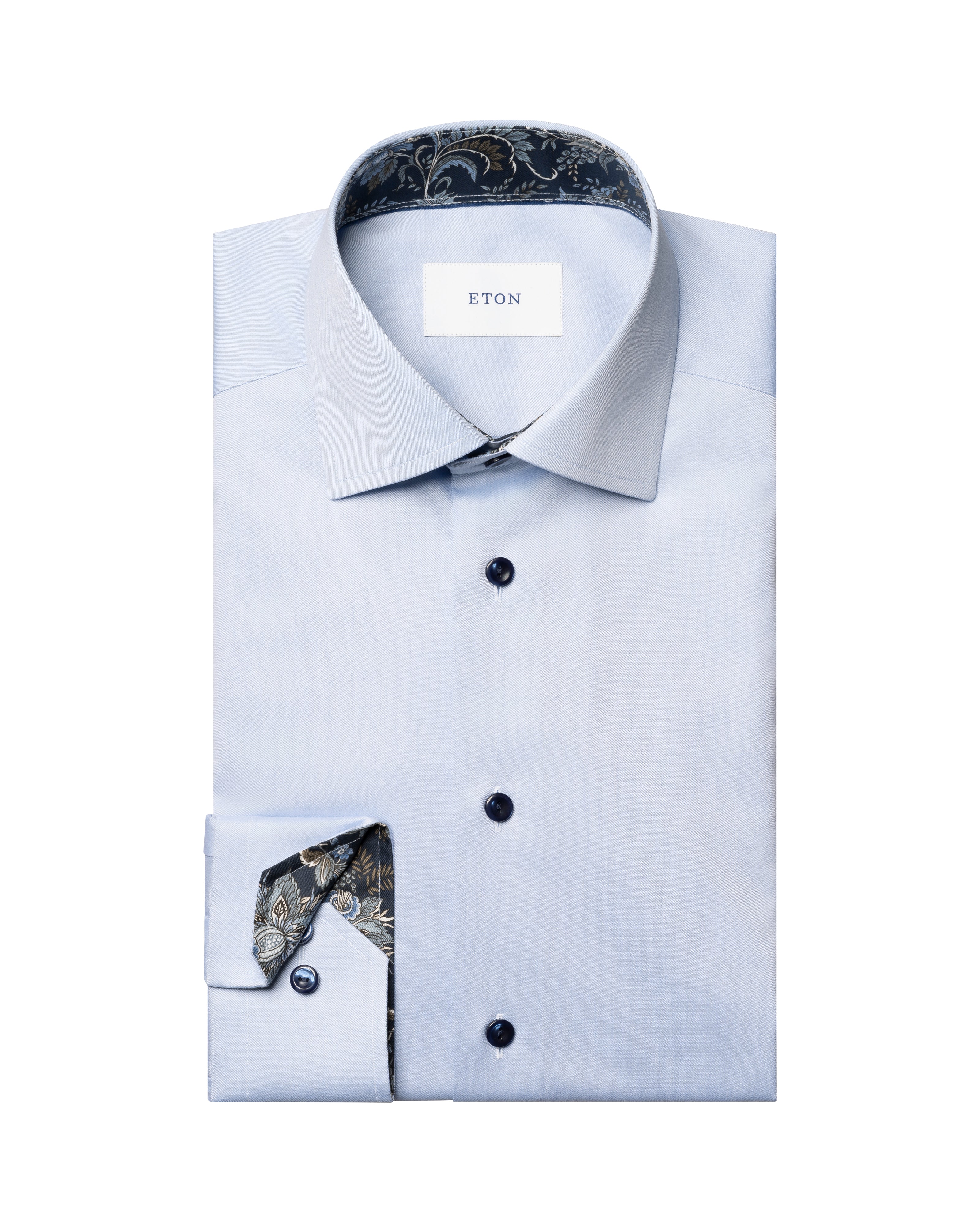 ETON - SLIM FIT Sky Blue Signature Twill Shirt With Dark Blue Details 10001439621