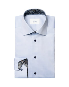 ETON - SLIM FIT Sky Blue Signature Twill Shirt With Dark Blue Details 10001439621