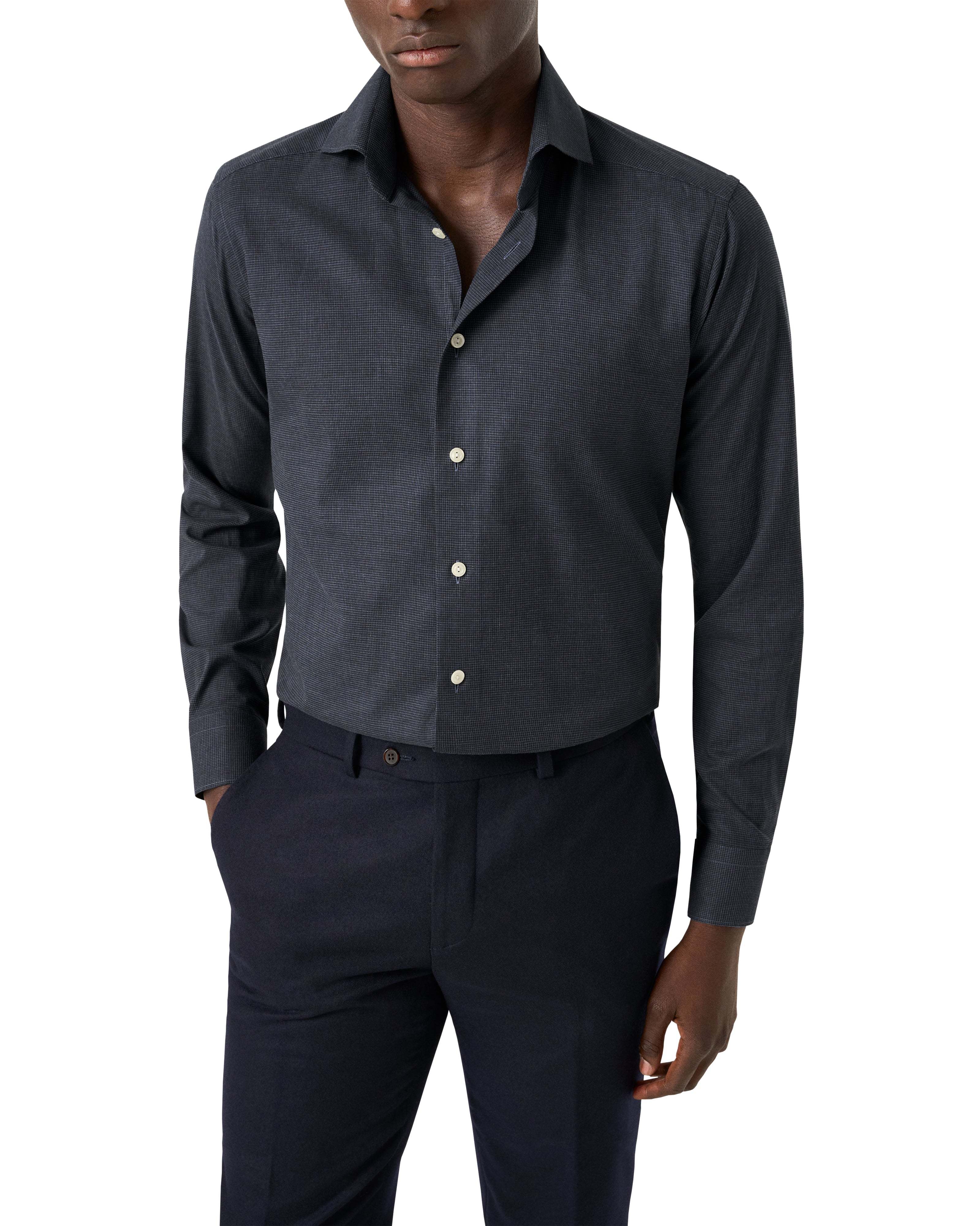 ETON - CONTEMPORARY FIT Dark Blue Micro Check Signature Flannel Shirt 10001450627