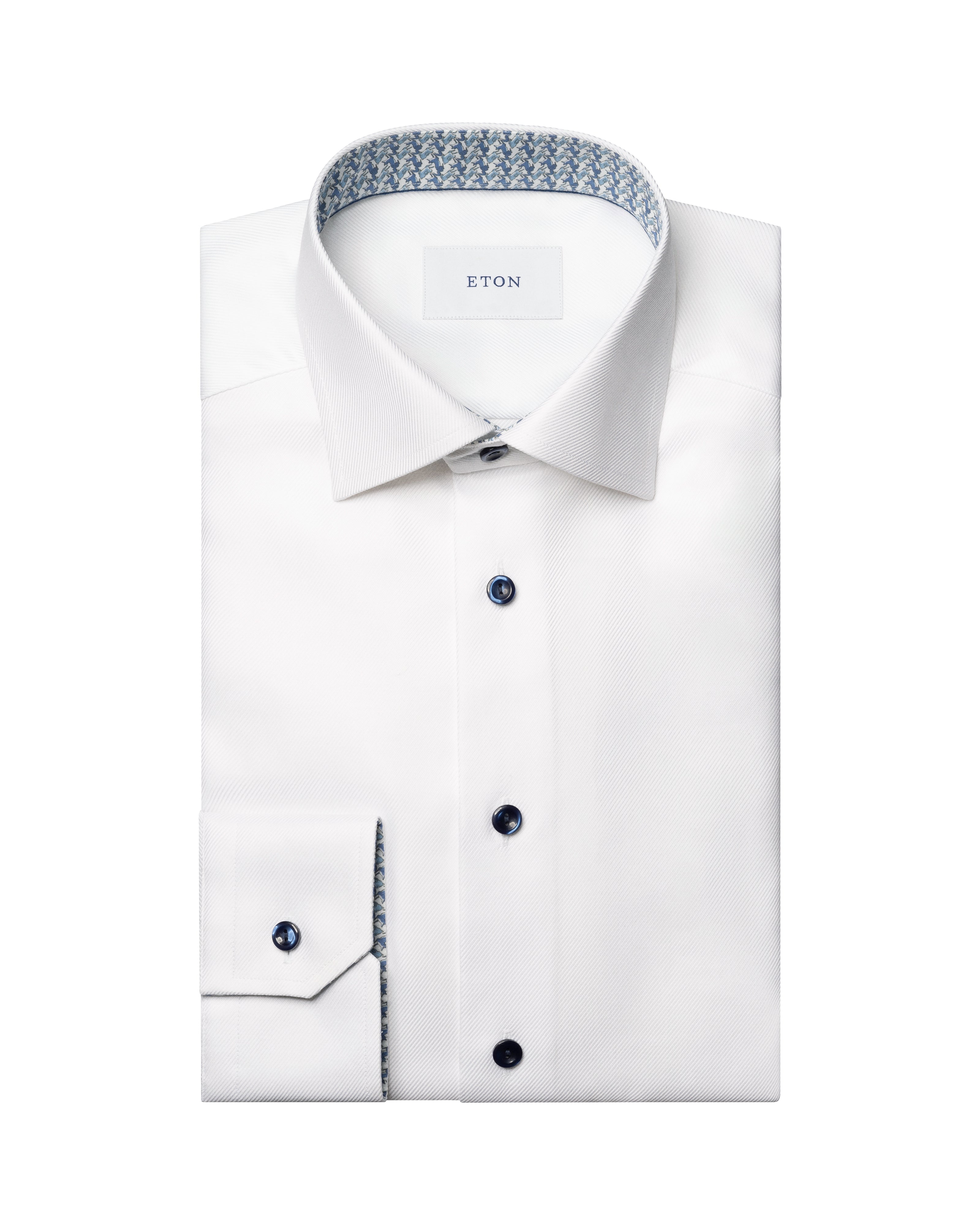 ETON - SLIM FIT White Textured Twill Shirt With Fox and Hare Trim 10001454200